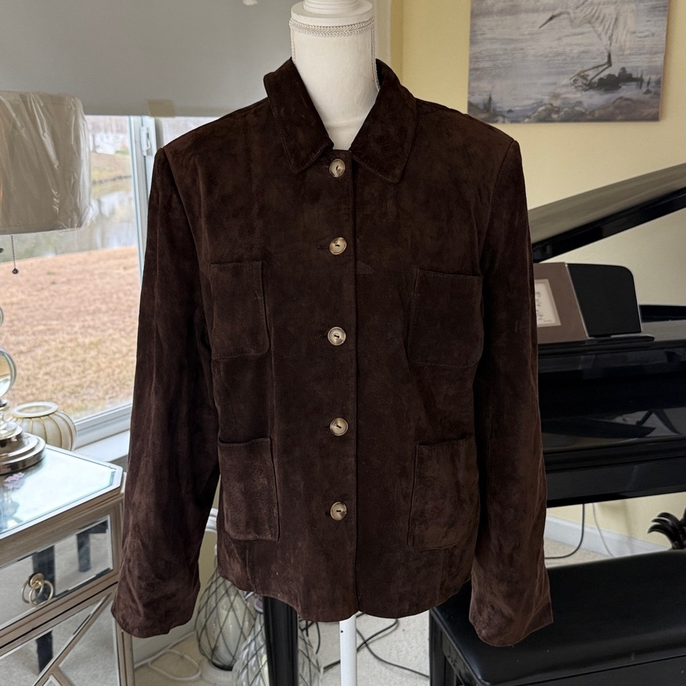 Susan Bristol suede leather brown barn style boxy fall jacket vintage womens